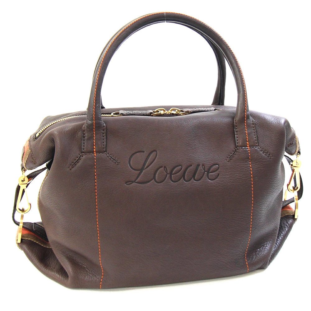 Loewe handbag brown orange leather Boston bag striped